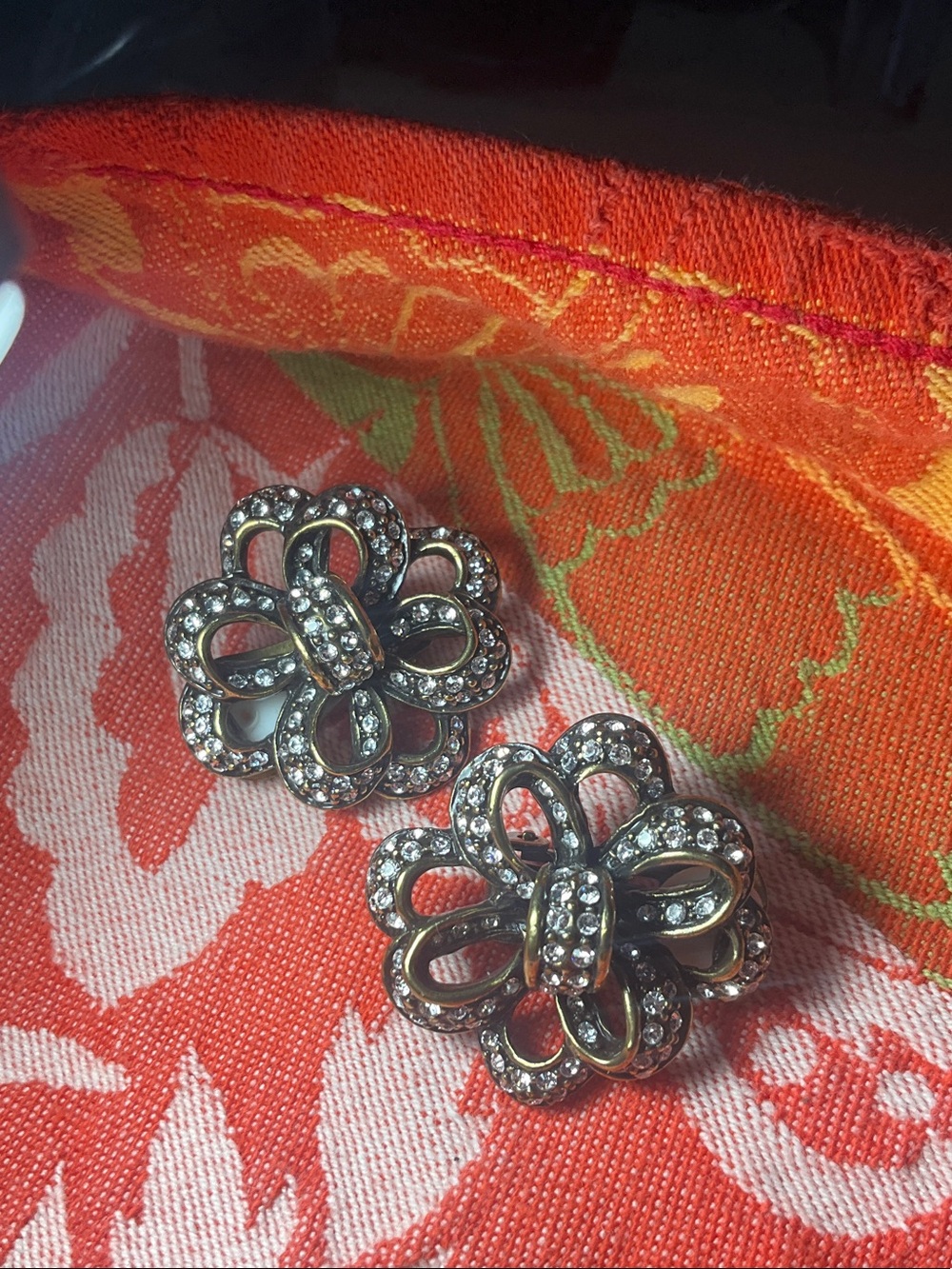 Heidi Daus Pave Crystal Flower Clip-On Earrings in Silver and Gold